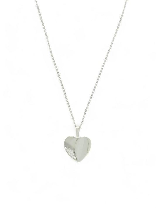Diamond Set Heart Pendant Necklace in 9ct White Gold