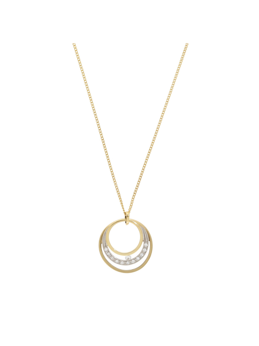Diamond Triple Circle Necklace with 0.096ct of Round Brilliant Diamonds in 9ct Yellow & White Gold