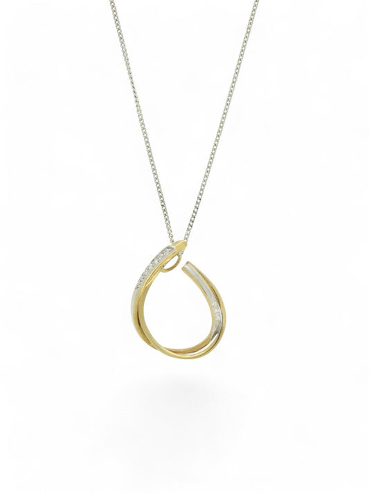 Diamond Cross Over Pendant Necklace in 9ct Yellow and White Gold