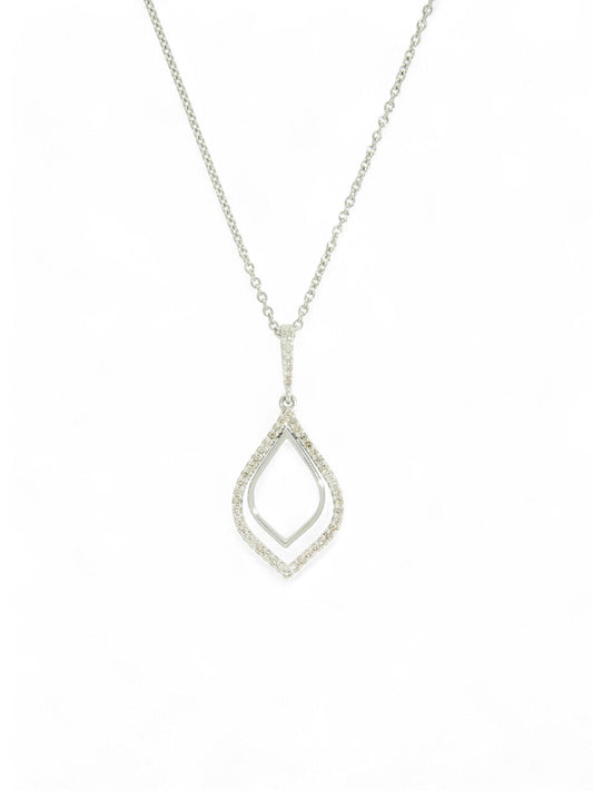 Diamond Double Teardrop Halo Pendant in 9ct White Gold