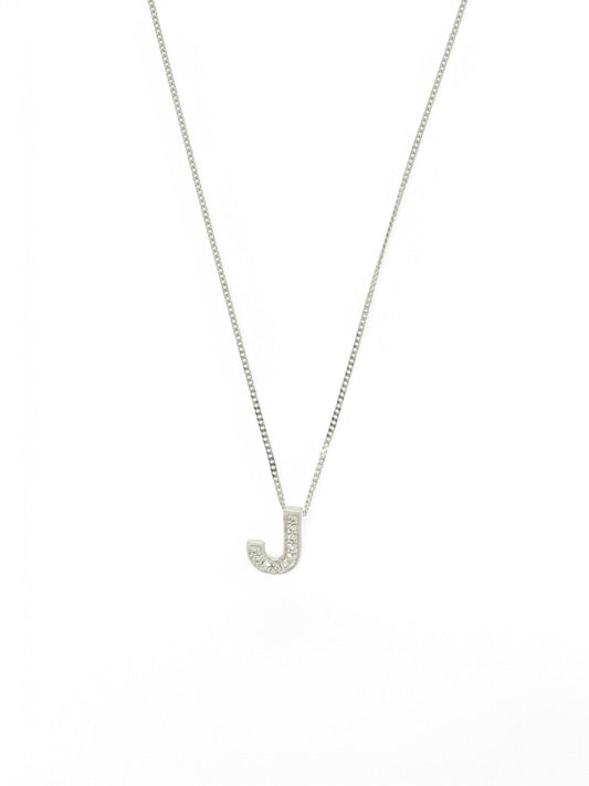Diamond Round Brilliant Channel Set Letter 'J' Pendant Necklace in 9ct White Gold
