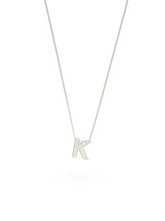 Diamond Round Brilliant Channel Set Letter 'K' Pendant Necklace in 9ct White Gold