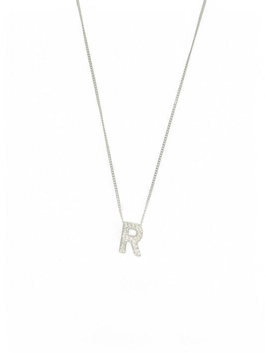Diamond Round Brilliant Channel Set Letter 'R' Pendant Necklace in 9ct White Gold