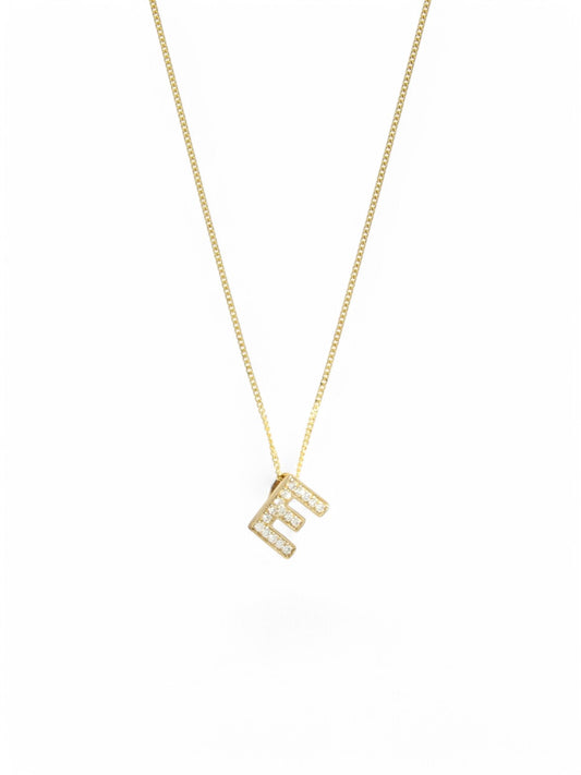 Diamond Round Brilliant Channel Set Letter 'E' Pendant Necklace in 9ct Yellow Gold