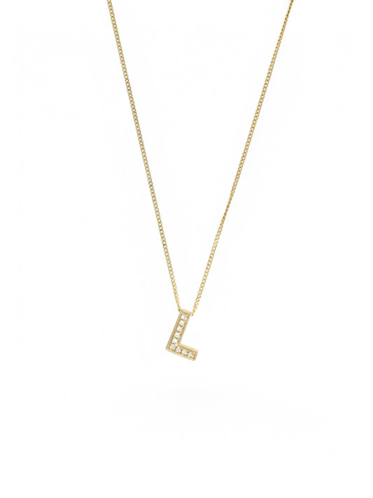 Diamond Round Brilliant Channel Set Letter 'L' Pendant Necklace in 9ct Yellow Gold