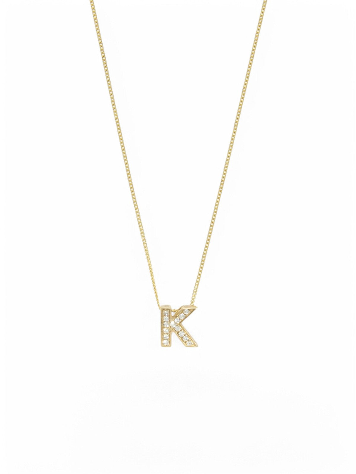 Diamond Round Brilliant Channel Set Letter 'K' Pendant Necklace in 9ct Yellow Gold