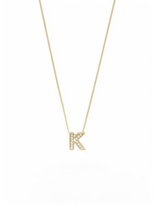 Diamond Round Brilliant Channel Set Letter 'K' Pendant Necklace in 9ct Yellow Gold