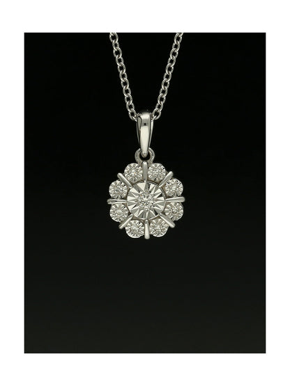 Diamond Round Brilliant Flower Design Pendant Necklace in 9ct White Gold