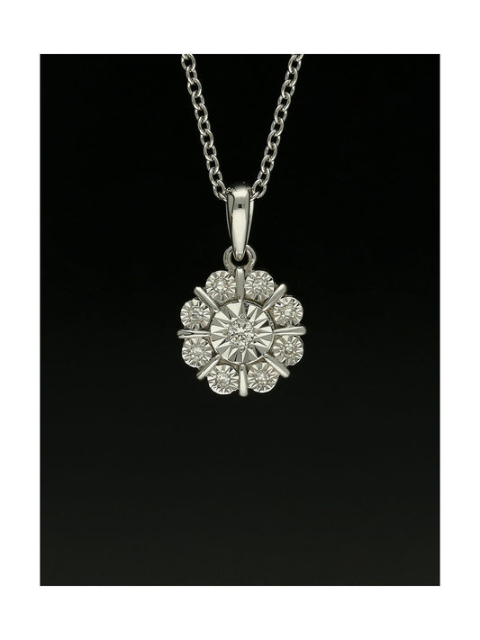 Diamond Round Brilliant Flower Design Pendant Necklace in 9ct White Gold