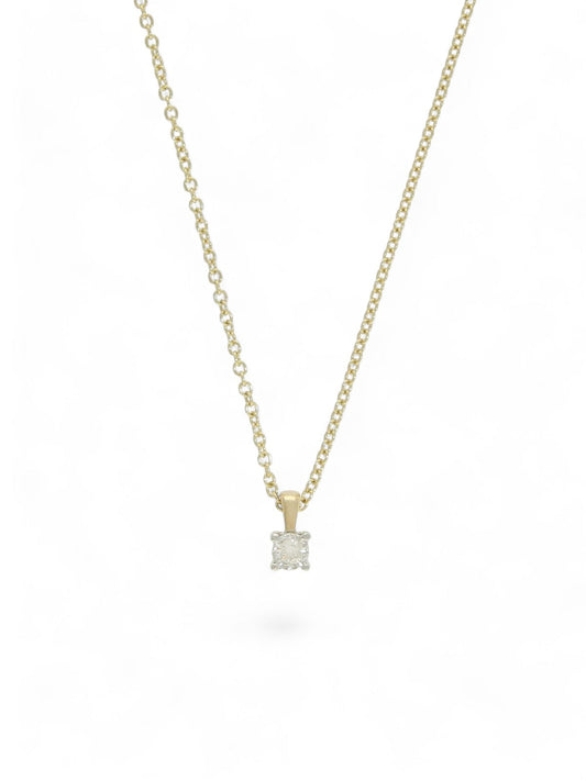 Diamond Miracle Set Solitaire Pendant Necklace in 9ct Yellow Gold