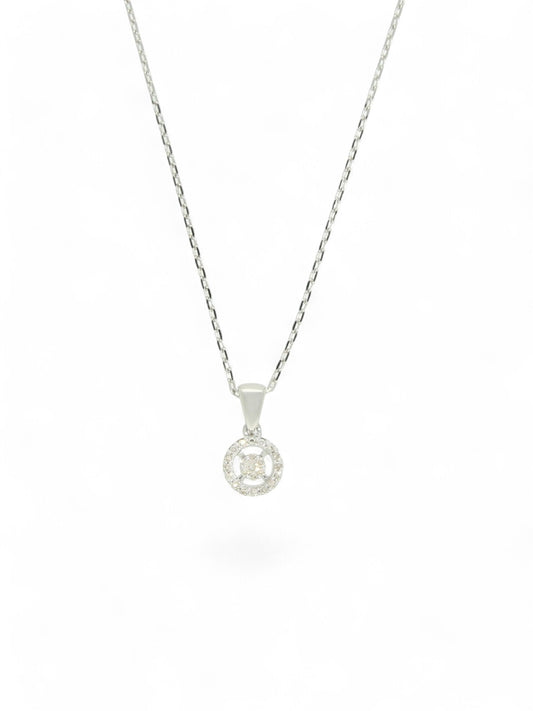 Diamond Round Halo Pendant Necklace in 9ct White Gold