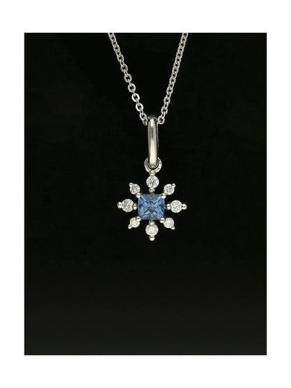 Sapphire & Diamond Princess Cut Snowflake Pendant Necklace in 9ct White Gold