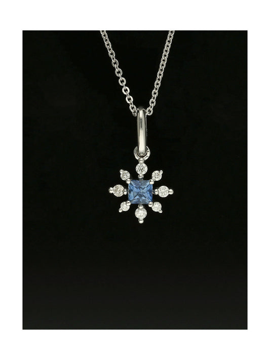 Sapphire & Diamond Princess Cut Snowflake Pendant Necklace in 9ct White Gold