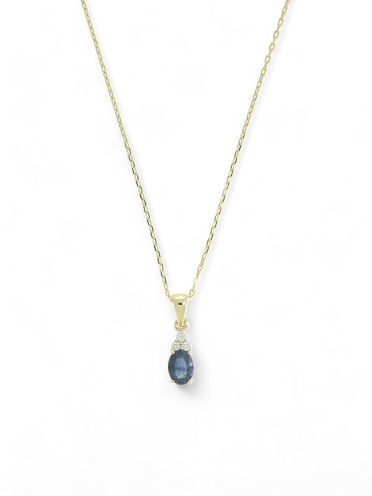 Sapphire & Diamond Oval Pendant Necklace in 9ct Yellow Gold