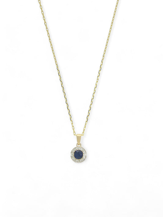 Sapphire & Diamond Cluster Pendant Necklace in 9ct Yellow Gold
