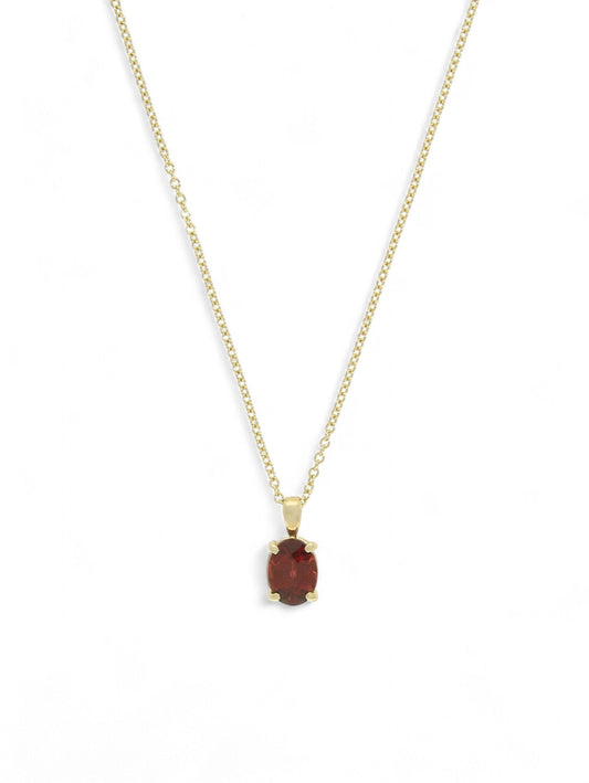 Garnet Oval Cut Pendant Necklace in 9ct Yellow Gold
