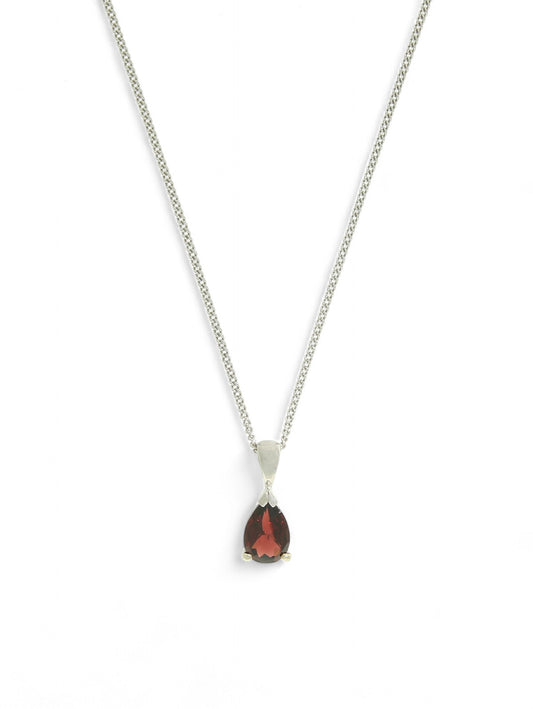 Garnet Pear Cut Drop Pendant Necklace in 9ct White Gold