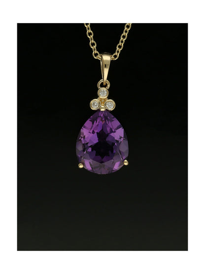 Amethyst & Diamond Pear Cut Pendant Necklace in 9ct Yellow Gold