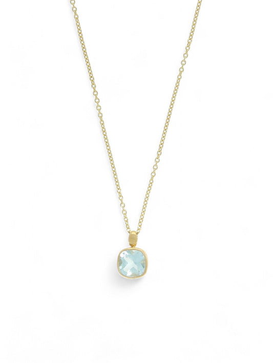 Blue Topaz Cushion Cut Drop Pendant Necklace in 9ct Yellow Gold