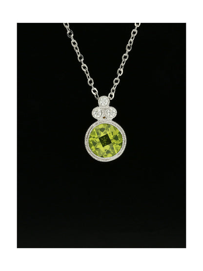 Peridot & Diamond Round Brilliant Pendant Necklace in 9ct White Gold