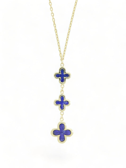 Lapis Flower Drop Pendant Necklace in 9ct Yellow Gold