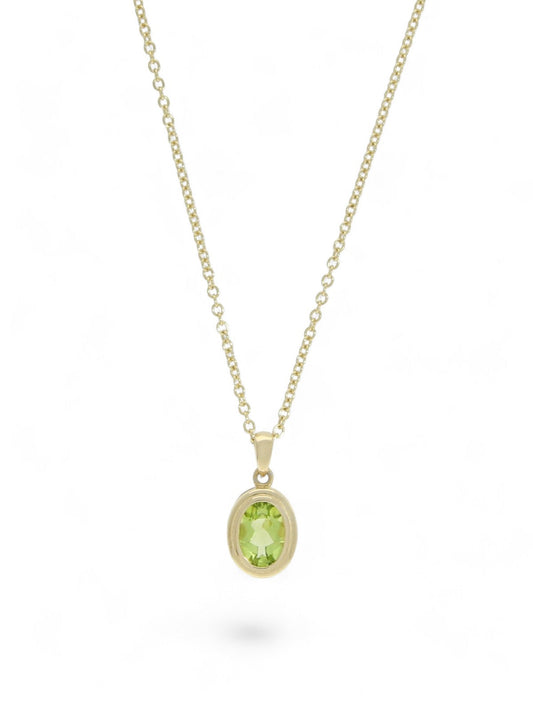 Peridot Oval Single Stone Pendant in 9ct Yellow Gold