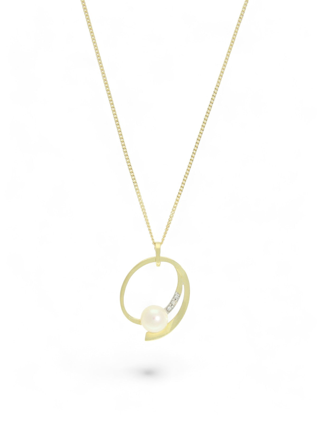 Pearl & Diamond Open Pendant Necklace in 9ct Yellow Gold