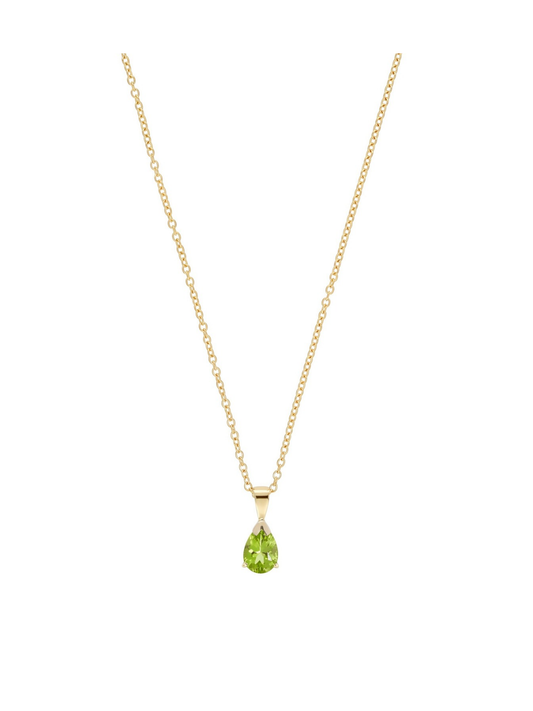 Peridot Solitaire Pendant with Pear Cut Peridot in 9ct Yellow Gold