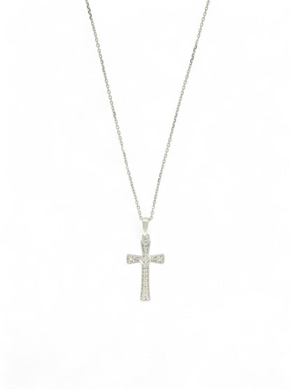 Diamond Cross Pendant Necklace in 9ct White Gold