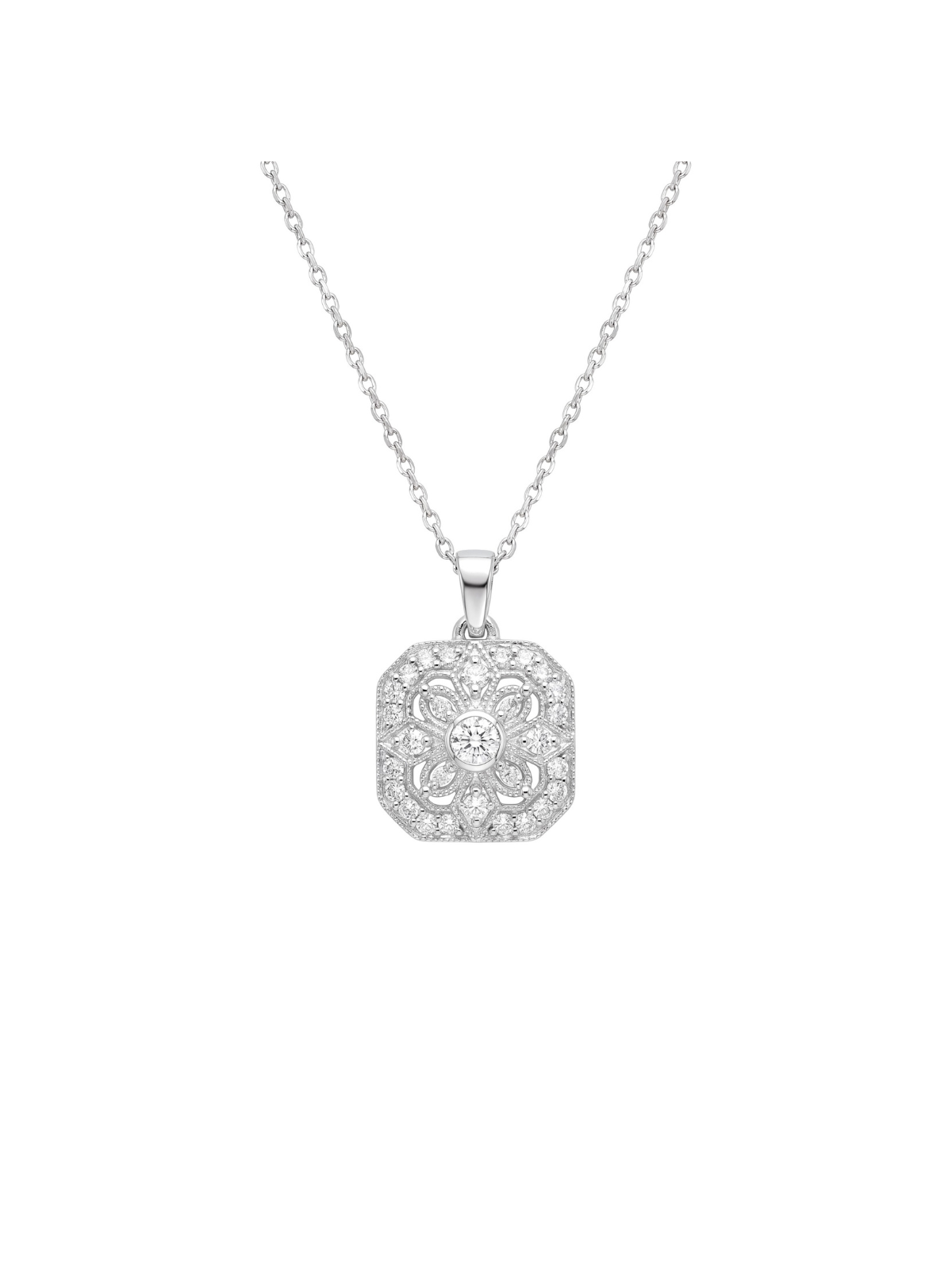 Diamond Cluster Pendant with 0.18ct of Round Brilliant Diamonds in 18ct White Gold