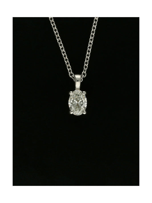 Diamond Oval Cut 0.40ct Solitaire Pendant Necklace in 18ct White Gold