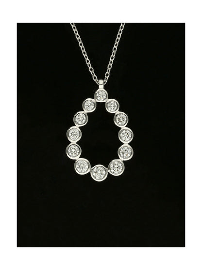 Diamond Round Brilliant Rubover Set Pear Bubble Pendant Necklace in 18ct White Gold