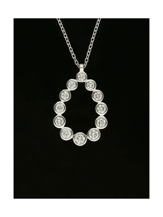 Diamond Round Brilliant Rubover Set Pear Bubble Pendant Necklace in 18ct White Gold