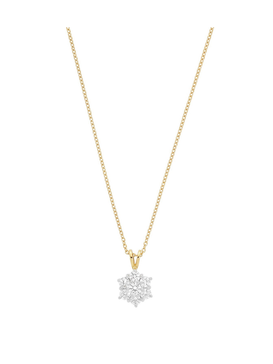 Diamond Cluster Pendant with 0.78ct of Round Brilliant Diamonds in 18ct Yellow & White Gold