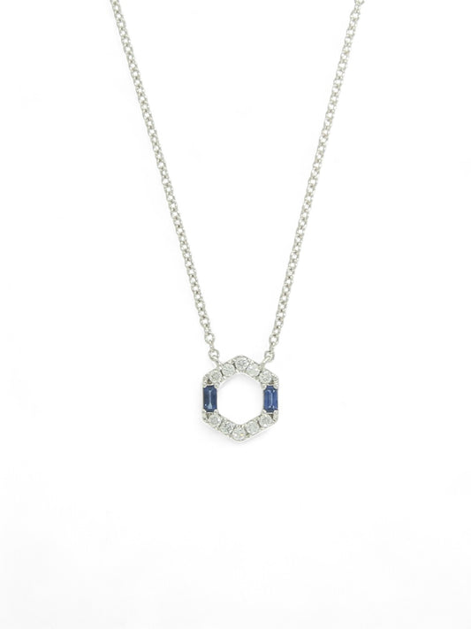 Sapphire & Diamond Hexagon Necklace in 18ct White Gold