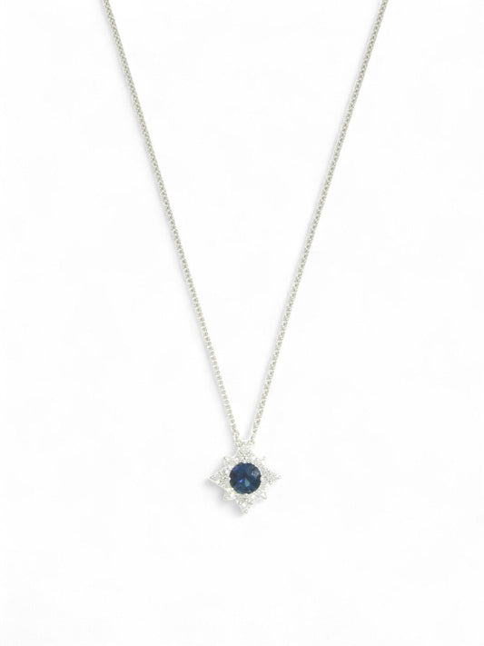 Sapphire & Diamond Cluster Pendant in 18ct White Gold