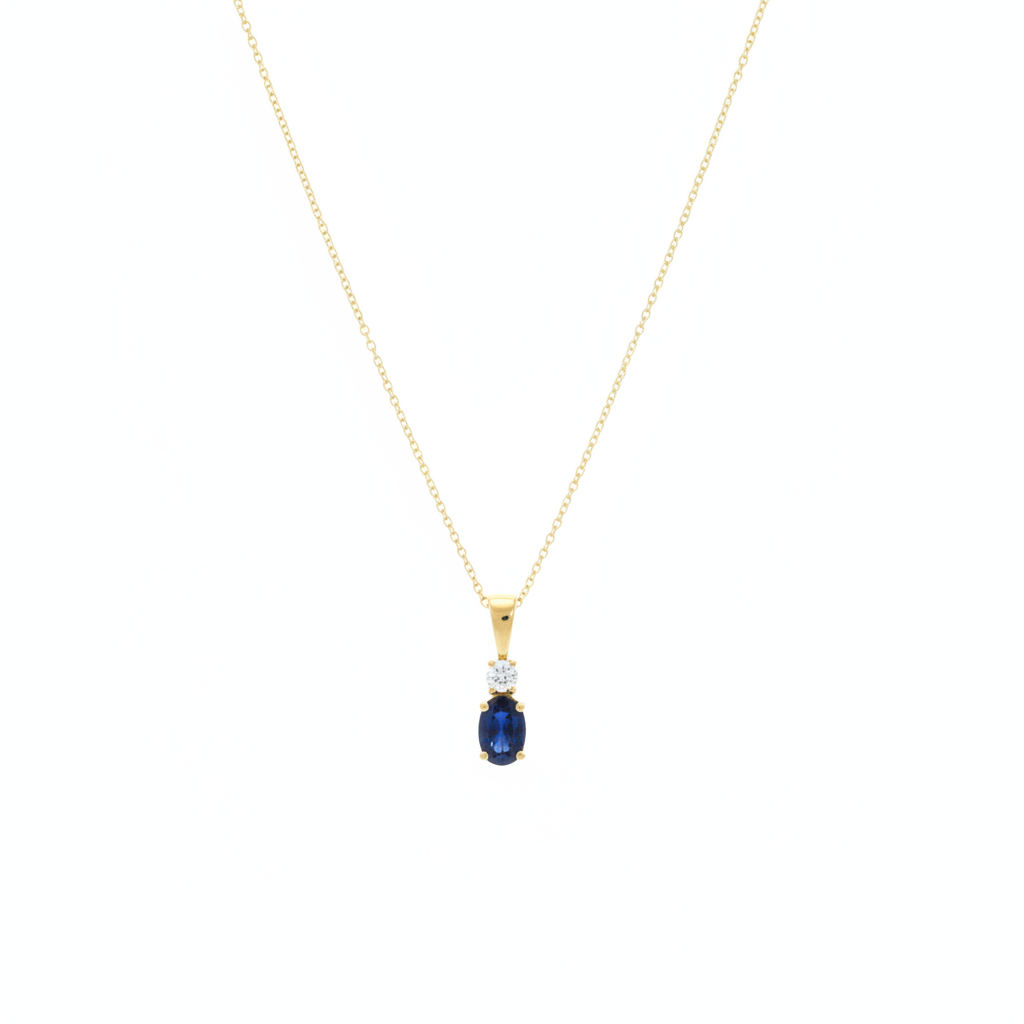 Sapphire & Diamond Pendant with 0.63ct Oval Cut Sapphire & 0.08ct Round Brilliant Diamond in 18ct Yellow Gold