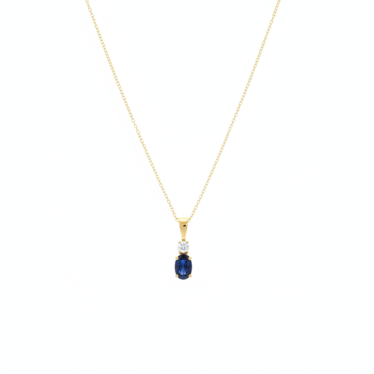 Sapphire & Diamond Pendant with 0.63ct Oval Cut Sapphire & 0.08ct Round Brilliant Diamond in 18ct Yellow Gold