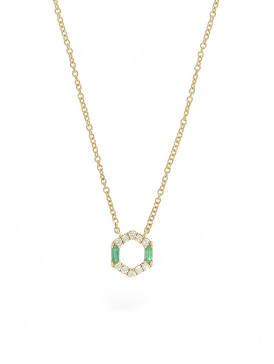 Emerald & Diamond Hexagon Necklace in 18ct Yellow Gold