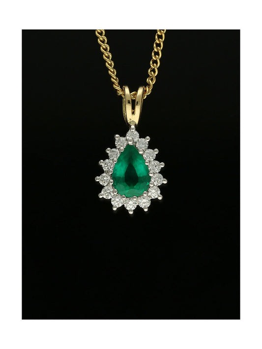 Emerald & Diamond Pear Cut Cluster Pendant in 18ct Yellow & White Gold