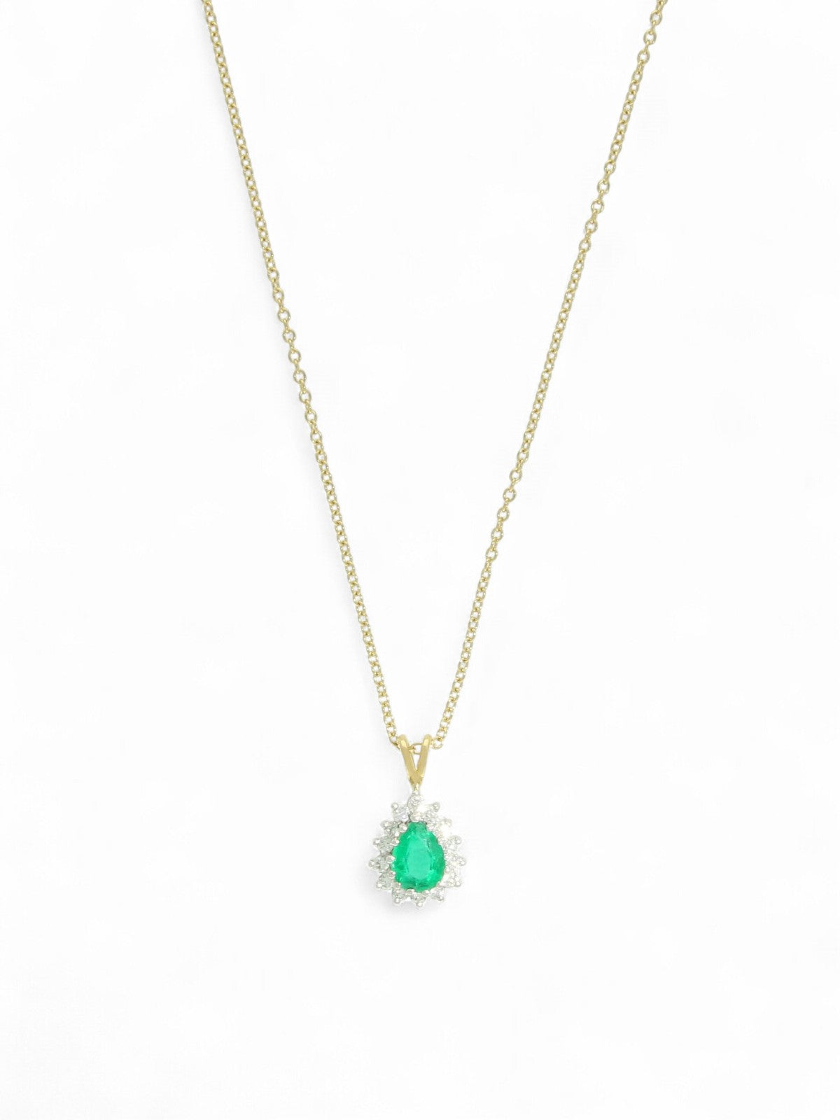 Emerald & Diamond Cluster Pendant in 18ct Yellow & White Gold