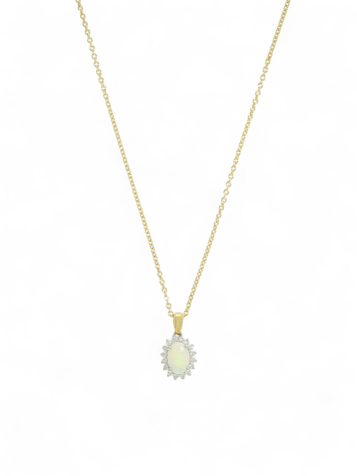 Opal & Diamond Cluster Pendant Necklace in 18ct Yellow & White Gold