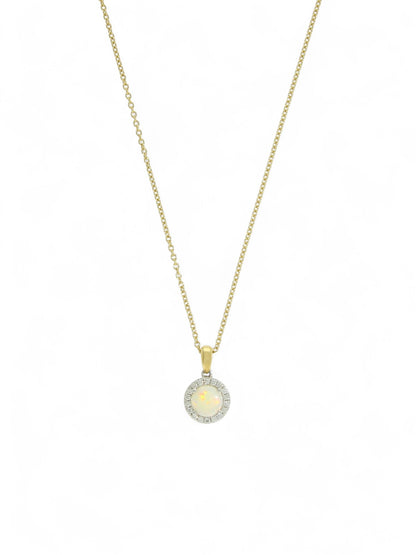 Opal & Diamond Cluster Pendant Necklace in 18ct Yellow & White Gold