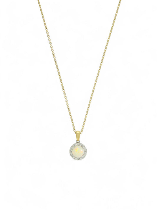 Opal & Diamond Cluster Pendant Necklace in 18ct Yellow & White Gold