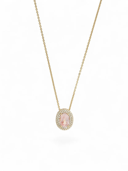 Pink Sapphire and Diamond Cluster Pendant Necklace in 18ct Rose Gold