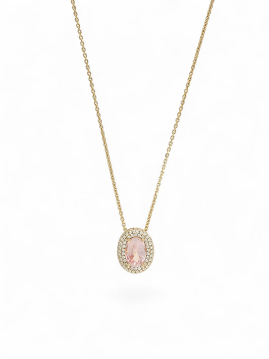 Pink Sapphire and Diamond Cluster Pendant Necklace in 18ct Rose Gold