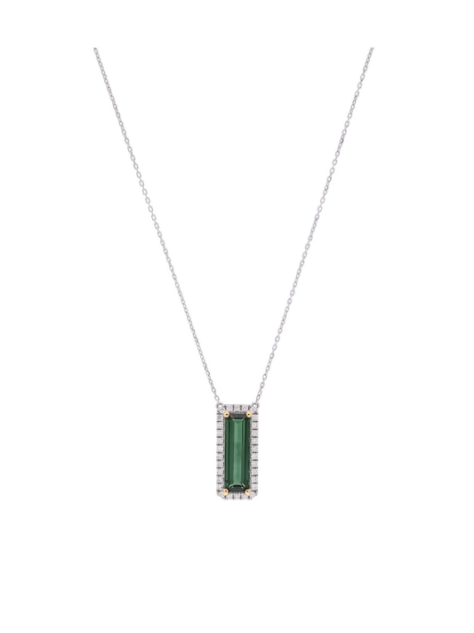 Tourmaline & Diamond Pendant Necklace in 18ct Yellow and White Gold