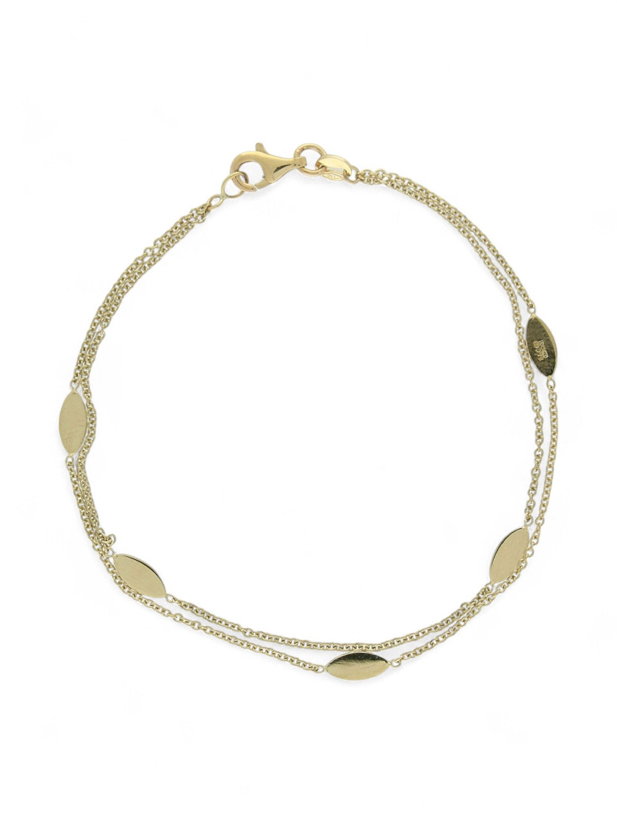 Oval Motif Double Row Station Bracelet in 9ct Yellow Gold