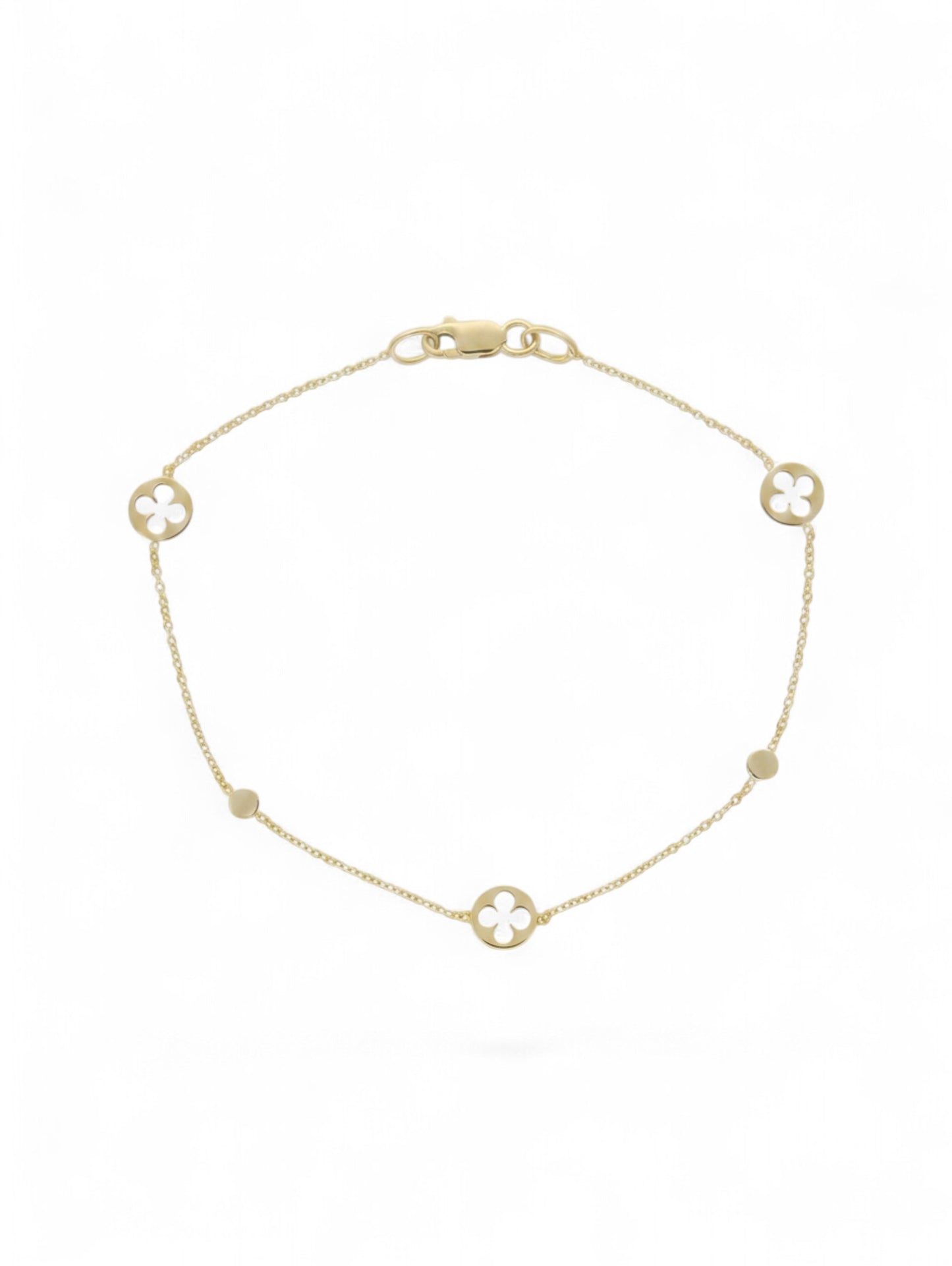 Mini Flower Disc & Fine Chain Bracelet in 9ct Yellow Gold