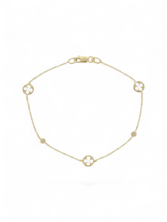 Mini Flower Disc & Fine Chain Bracelet in 9ct Yellow Gold